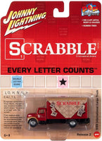 Johnny Lightning 1999 International Cargo Truck Red with Graphics Scrabble Pop Culture 2022 Release 2 1/64 Diecast Model Car