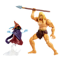 Masters of the Universe Masterverse Revelation Savage He-Man Action Figure with 30+ Articulated Joints, 3 Weapons, Harness & Orko Figure with ‘Floating’ Base, 7-inch Motu Collectible Gift